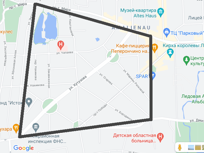 Амалиенау на карте Калининграда