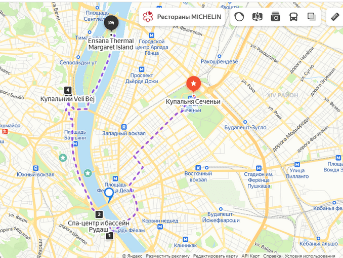 Термальные купальни в Будапеште на карте 