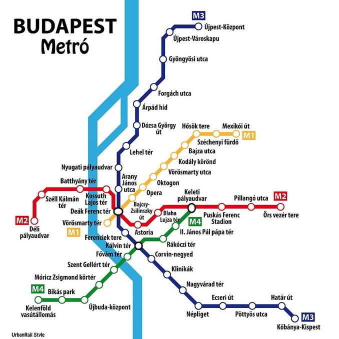 Схема метро в Будапеште, budapesht.net Карта-схема метро Будапешта в 2026 году, budapesht.net