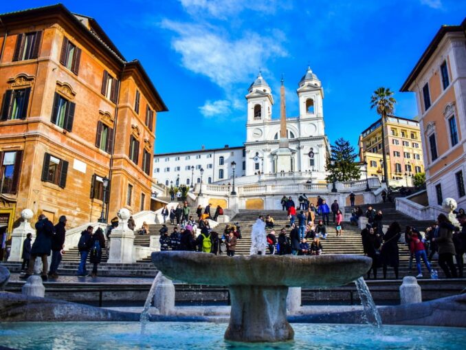 The Spanish Steps - in Rome in January, people wear relatively light clothes